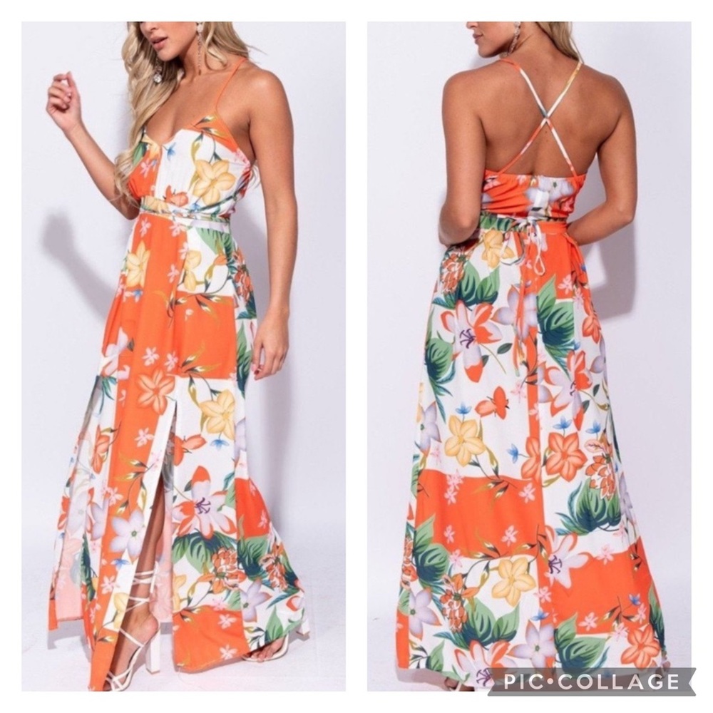 Orange Floral Maxi Dress